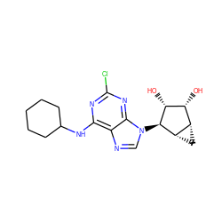 O[C@@H]1[C@H](O)[C@@H]2C[C@@H]2[C@H]1n1cnc2c(NC3CCCCC3)nc(Cl)nc21 ZINC000084605080