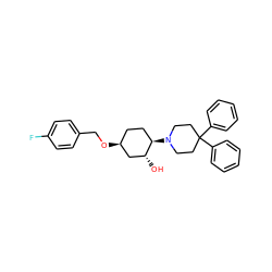 O[C@@H]1C[C@@H](OCc2ccc(F)cc2)CC[C@H]1N1CCC(c2ccccc2)(c2ccccc2)CC1 ZINC000473111441