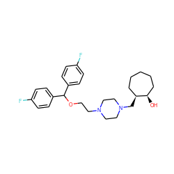 O[C@@H]1CCCCC[C@@H]1CN1CCN(CCOC(c2ccc(F)cc2)c2ccc(F)cc2)CC1 ZINC000022927576