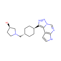 O[C@@H]1CCN(C[C@H]2CC[C@H](c3nnn4cnc5[nH]ccc5c34)CC2)C1 ZINC001772615832