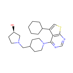 O[C@@H]1CCN(CC2CCN(c3ncnc4scc(C5CCCCC5)c34)CC2)C1 ZINC000146420464