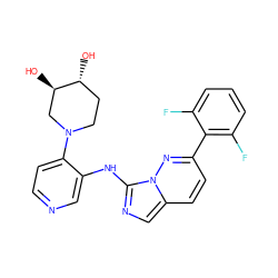 O[C@@H]1CCN(c2ccncc2Nc2ncc3ccc(-c4c(F)cccc4F)nn23)C[C@H]1O ZINC000142909498