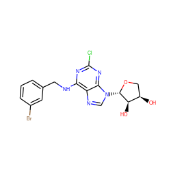 O[C@@H]1CO[C@@H](n2cnc3c(NCc4cccc(Br)c4)nc(Cl)nc32)[C@@H]1O ZINC000043076923