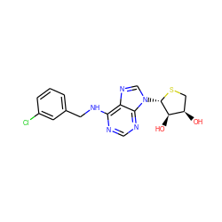 O[C@@H]1CS[C@@H](n2cnc3c(NCc4cccc(Cl)c4)ncnc32)[C@@H]1O ZINC000040956055