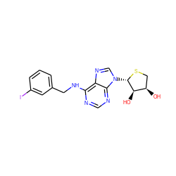 O[C@@H]1CS[C@@H](n2cnc3c(NCc4cccc(I)c4)ncnc32)[C@@H]1O ZINC000040424742