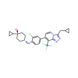 O[C@]1(C2CC2)CC[C@@H](Nc2ccc(-c3ccn4c(CC5CC5)nnc4c3C(F)(F)F)cc2Cl)CC1 ZINC000143778212