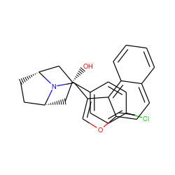 O[C@]1(c2ccc(Cl)cc2)C[C@@H]2CC[C@H](C1)N2Cc1coc2ccc3ccccc3c12 ZINC000101185512