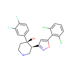 O[C@]1(c2ccc(F)c(F)c2)CCNC[C@@H]1c1cc(-c2c(Cl)cccc2Cl)on1 ZINC000084596395