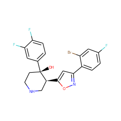 O[C@]1(c2ccc(F)c(F)c2)CCNC[C@@H]1c1cc(-c2ccc(F)cc2Br)no1 ZINC000084617238