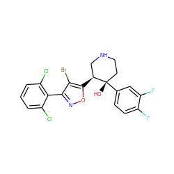 O[C@]1(c2ccc(F)c(F)c2)CCNC[C@@H]1c1onc(-c2c(Cl)cccc2Cl)c1Br ZINC000084596659