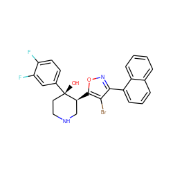 O[C@]1(c2ccc(F)c(F)c2)CCNC[C@@H]1c1onc(-c2cccc3ccccc23)c1Br ZINC000084596660