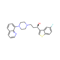 O[C@H](CCN1CCN(c2cccc3cccnc23)CC1)c1csc2ccc(F)cc12 ZINC000000594934