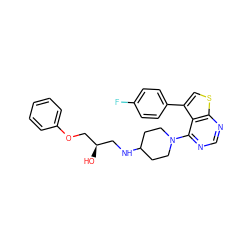 O[C@H](CNC1CCN(c2ncnc3scc(-c4ccc(F)cc4)c23)CC1)COc1ccccc1 ZINC000064541047