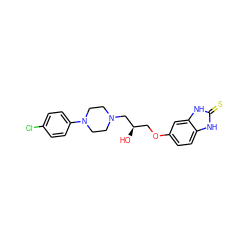 O[C@H](COc1ccc2[nH]c(=S)[nH]c2c1)CN1CCN(c2ccc(Cl)cc2)CC1 ZINC000143640229