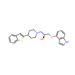 O[C@H](COc1cccc2[nH]ccc12)CN1CCC(c2cc3ccccc3s2)CC1 ZINC000003991707