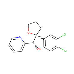 O[C@H](c1ccccn1)[C@]1(c2ccc(Cl)c(Cl)c2)CCCO1 ZINC000218380648