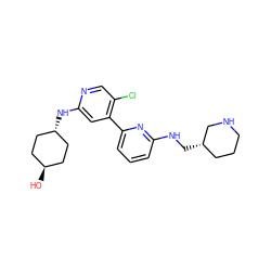 O[C@H]1CC[C@H](Nc2cc(-c3cccc(NC[C@H]4CCCNC4)n3)c(Cl)cn2)CC1 ZINC000261136416