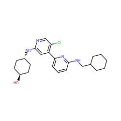 O[C@H]1CC[C@H](Nc2cc(-c3cccc(NCC4CCCCC4)n3)c(Cl)cn2)CC1 ZINC000261101994