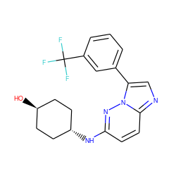 O[C@H]1CC[C@H](Nc2ccc3ncc(-c4cccc(C(F)(F)F)c4)n3n2)CC1 ZINC001772585005