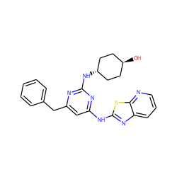 O[C@H]1CC[C@H](Nc2nc(Cc3ccccc3)cc(Nc3nc4cccnc4s3)n2)CC1 ZINC000261177967