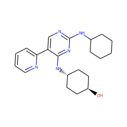 O[C@H]1CC[C@H](Nc2nc(NC3CCCCC3)ncc2-c2ccccn2)CC1 ZINC000261190472