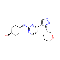 O[C@H]1CC[C@H](Nc2nccc(-c3c[nH]nc3[C@H]3CCCOC3)n2)CC1 ZINC000253992179