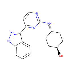 O[C@H]1CC[C@H](Nc2nccc(-c3n[nH]c4ccccc34)n2)CC1 ZINC000299845640