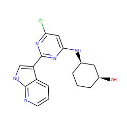 O[C@H]1CCC[C@@H](Nc2cc(Cl)nc(-c3c[nH]c4ncccc34)n2)C1 ZINC000063539773