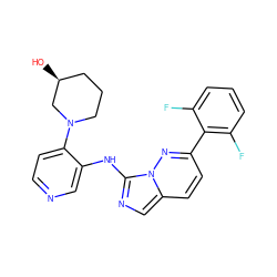 O[C@H]1CCCN(c2ccncc2Nc2ncc3ccc(-c4c(F)cccc4F)nn23)C1 ZINC000142880625