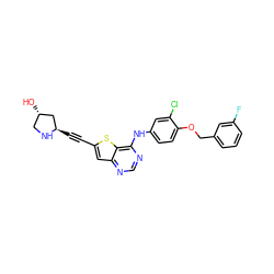 O[C@H]1CN[C@H](C#Cc2cc3ncnc(Nc4ccc(OCc5cccc(F)c5)c(Cl)c4)c3s2)C1 ZINC000040425295