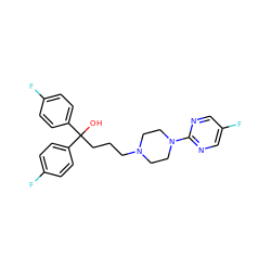 OC(CCCN1CCN(c2ncc(F)cn2)CC1)(c1ccc(F)cc1)c1ccc(F)cc1 ZINC000013730918