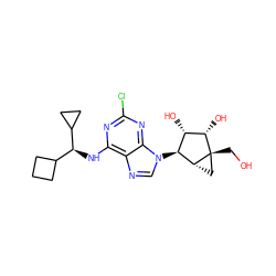 OC[C@@]12C[C@@H]1[C@@H](n1cnc3c(N[C@@H](C4CCC4)C4CC4)nc(Cl)nc31)[C@H](O)[C@@H]2O ZINC001772645389