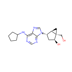 OC[C@@]12C[C@@H]1[C@@H](n1cnc3c(NC4CCCC4)ncnc31)C[C@@H]2O ZINC000028761567