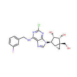 OC[C@@]12C[C@@H]1[C@@H](n1cnc3c(NCc4cccc(I)c4)nc(Cl)nc31)[C@H](O)[C@@H]2O ZINC000003975387