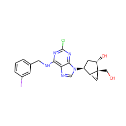 OC[C@@]12C[C@@H]1[C@@H](n1cnc3c(NCc4cccc(I)c4)nc(Cl)nc31)C[C@@H]2O ZINC000028763071