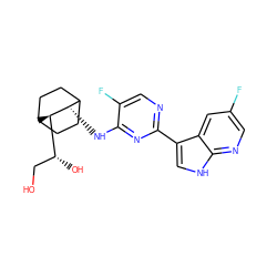 OC[C@@H](O)[C@H]1C2CCC(CC2)[C@@H]1Nc1nc(-c2c[nH]c3ncc(F)cc23)ncc1F ZINC000299869660