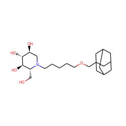 OC[C@@H]1[C@@H](O)[C@H](O)[C@@H](O)CN1CCCCCOCC12CC3CC(CC(C3)C1)C2 ZINC000033989734