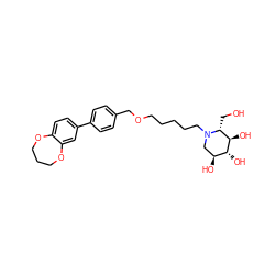 OC[C@@H]1[C@@H](O)[C@H](O)[C@@H](O)CN1CCCCCOCc1ccc(-c2ccc3c(c2)OCCCO3)cc1 ZINC000299824987