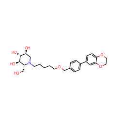 OC[C@@H]1[C@@H](O)[C@H](O)[C@@H](O)CN1CCCCCOCc1ccc(-c2ccc3c(c2)OCCO3)cc1 ZINC000299827403