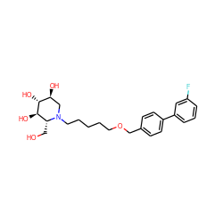 OC[C@@H]1[C@@H](O)[C@H](O)[C@@H](O)CN1CCCCCOCc1ccc(-c2cccc(F)c2)cc1 ZINC000299825084