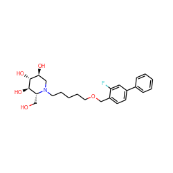 OC[C@@H]1[C@@H](O)[C@H](O)[C@@H](O)CN1CCCCCOCc1ccc(-c2ccccc2)cc1F ZINC000299819889