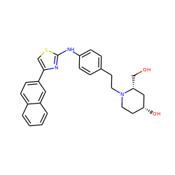 OC[C@@H]1C[C@H](O)CCN1CCc1ccc(Nc2nc(-c3ccc4ccccc4c3)cs2)cc1 ZINC000096273984