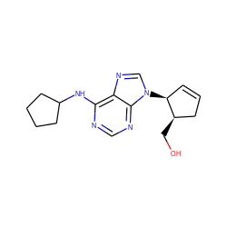 OC[C@@H]1CC=C[C@@H]1n1cnc2c(NC3CCCC3)ncnc21 ZINC000029132066