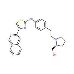 OC[C@@H]1CCCN1CCc1ccc(Nc2nc(-c3ccc4ccccc4c3)cs2)cc1 ZINC000096273979