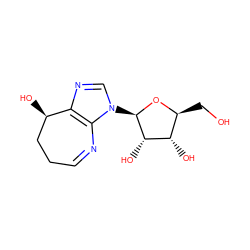 OC[C@@H]1O[C@H](n2cnc3c2N=CCC[C@H]3O)[C@@H](O)[C@H]1O ZINC000049113286