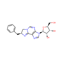 OC[C@@H]1O[C@H](n2cnc3c2N=CN2C[C@H](Cc4ccccc4)N=C32)[C@@H](O)[C@H]1O ZINC000000577191