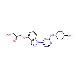 OC[C@H](O)COc1cccc2c1cnn2-c1ccnc(N[C@H]2CC[C@H](O)CC2)n1 ZINC000299845488