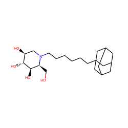 OC[C@H]1[C@@H](O)[C@H](O)[C@@H](O)CN1CCCCCCC12CC3CC(CC(C3)C1)C2 ZINC000098191552