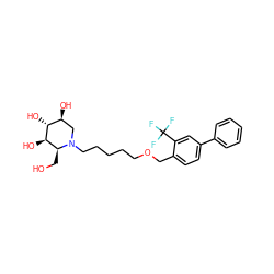 OC[C@H]1[C@@H](O)[C@H](O)[C@@H](O)CN1CCCCCOCc1ccc(-c2ccccc2)cc1C(F)(F)F ZINC000299824860