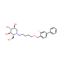 OC[C@H]1[C@@H](O)[C@H](O)[C@@H](O)CN1CCCCCOCc1ccc(-c2ccccc2)cc1F ZINC000299824849